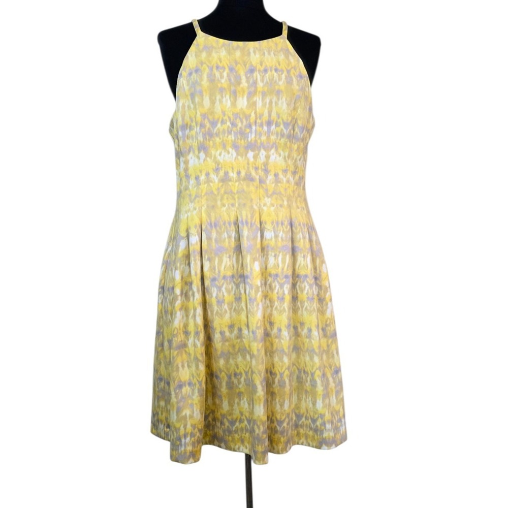 Calvin Klein Yellow Tie-Dye Sleeveless Fit & Flare Scuba Dress Women's Size 10